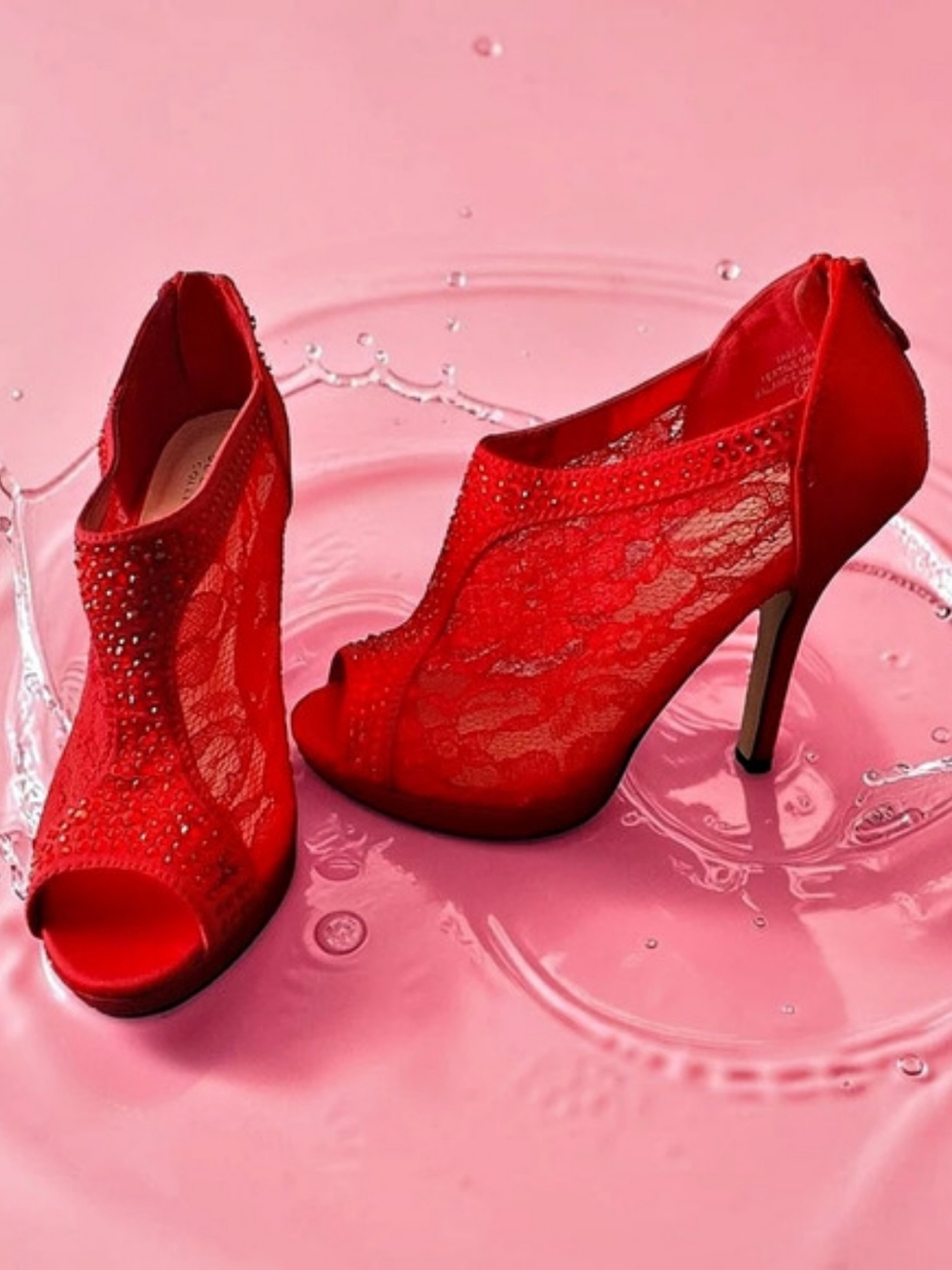 De Blossom Collection Red Lace Peep-Toe Heels Women's Shoes Size 6 Sexy Autumn - Picture 2 of 8